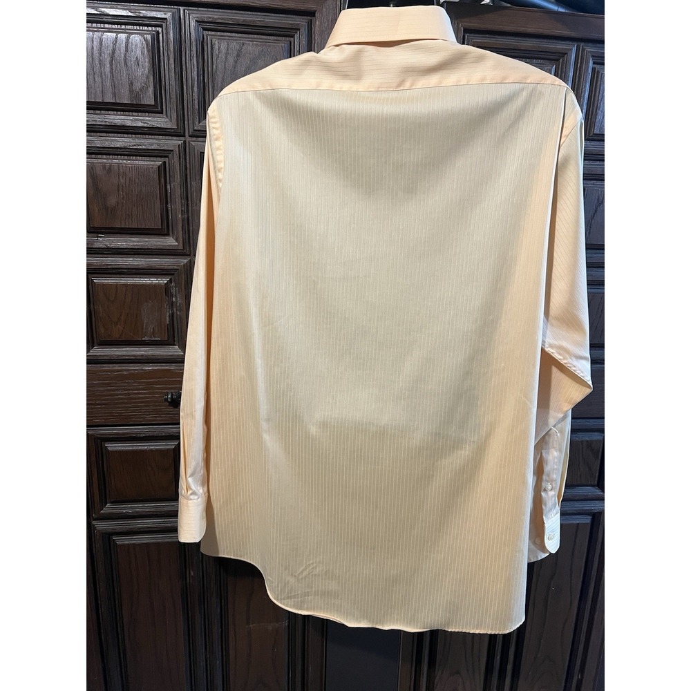 Arrow Men's Long Sleeve Satin & Twill Dress Shirt Xl 17 34/35 Mango Pin Stripe - Picture 6 of 14